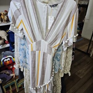 Simplee White and Brown Dress